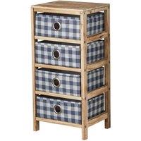FORGEVIO Wooden Storage Chest with Plaid Fabric Drawers Checked 4 Drawer in Brown