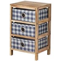 FORGEVIO Wooden Storage Chest with Plaid Fabric Drawers Checked 3 Drawer in Brown