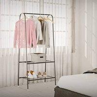FORGEVIO Garment Rail, Clothes Hanging Display Rack with Storage Shelf Black