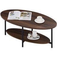 FORGEVIO Brown Oval 2 Tier Wood Coffee Table Adjustable Foot Pads Living Room