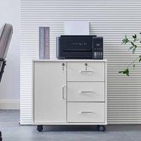 FORGEVIO Office Filing Cabinet with Storage Drawers Wheels, Printer Stand in White