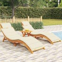 Berkfield Home Sun Loungers 2 pcs with Cream Cushions Solid Wood Acacia in Beige