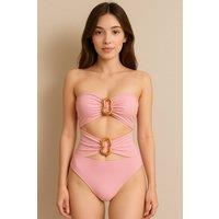 STYLEWISE Women's Buckle Detail Cut Out Bandeau Bodysuit in Pink | Size: 8