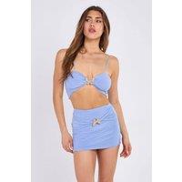 STYLEWISE Women's Butterfly Detail Bralet & Ruched Mini Skirt Co-ord - Slinky - Two Piece Set in Blue | Size: 8