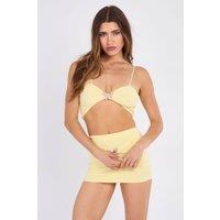 STYLEWISE Women's Butterfly Detail Bralet & Ruched Mini Skirt Co-ord - Slinky - Two Piece Set in Yellow | Size: 8