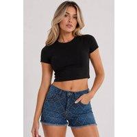STYLEWISE Women's Diamante Studded Denim - Shorts in Blue | Size: 8