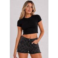 STYLEWISE Women's Diamante Studded Denim - Shorts in Charcoal | Size: 10