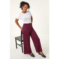 Roman Women's Petite Wide Leg Ponte Stretch Trouser in Wine | Size: 8