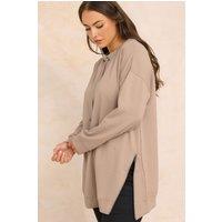 Evans Women's Zip Detail Sweatshirt in Light Beige | Size: 30-32