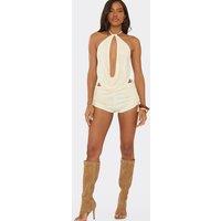 EGO Women's Ruched Low Rise Shorts in Cream | Size: 12