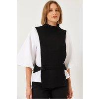 Bianco Lucci Women's Textured Ribbed Turtleneck Top in Black