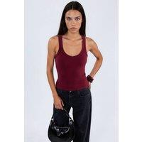 Busem Women's V-Neck Ribbed Tank Top in Burgundy | Size: Large