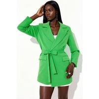 MSN Collection Women's Short Belted Shawl-collar Blazer in Lime | Size: Large