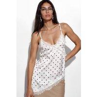 Busem Women's Polka Dot Satin V-Neck Cami Blouse in Off-White | Size: Small