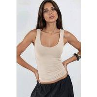 Hiccup Women's Ribbed Fitted Cami Tank Top in Beige | Size: Large