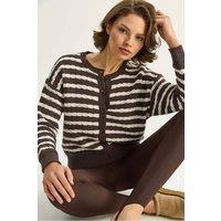 Bianco Lucci Women's Striped Ribbed Button-Front Cardigan