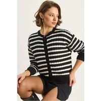 Bianco Lucci Women's Striped Ribbed Button-Front Cardigan in Black