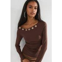 Busem Women's Slim Fit Boat Neck Long-Sleeve Top in Brown | Size: Large