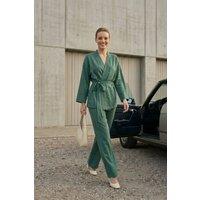 MyFashion Women's Belted V-neck Long Sleeve Two-Piece Set in Khaki | Size: Large