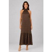 MixRay Women's Polka Dot Halter Maxi Dress in Chocolate | Size: Medium