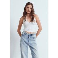 Dilvin Women's Women's Lace Halterneck Crop Blouse in White | Size: Large