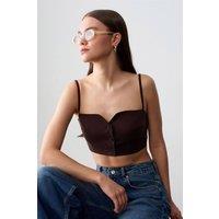 Dilvin Women's Women's Cropped Fitted Tencel Waistcoat in Chocolate | Size: Large