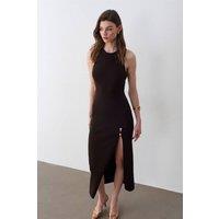 Dilvin Women's Sleeveless Ribbed Bodycon Midi Dress in Chocolate