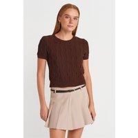 Dilvin Women's Textured Ribbed Crop Blouse in Chocolate