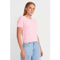Dilvin Women's Textured Ribbed Crop Blouse in Pale Pink
