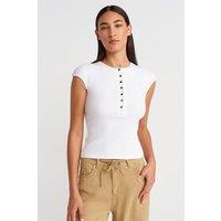 Dilvin Women's Fitted Cotton Jersey Crew Neck T-Shirt in White | Size: Small