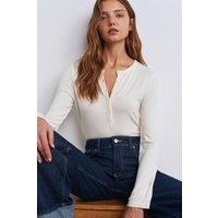 Dilvin Women's Slim Fit V-Neck Button Blouse in Off-White | Size: Small