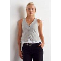 Dilvin Women's Striped Crop Waistcoat in Light Grey | Size: Medium