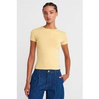 Dilvin Women's Women's Crop Slim-fit Crew Neck T-shirt in Lemon | Size: Small