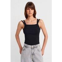 Dilvin Women's Ribbed Sleeveless Square-neck Blouse in Black | Size: Small