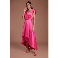 Coast Women's Frill Sleeve V Neck Midi Dress in Pink | Size: 14