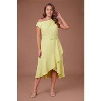Coast Women's Plus Drape Shoulder Frill Detail Crepe Midi Dress in Lime | Size: 20