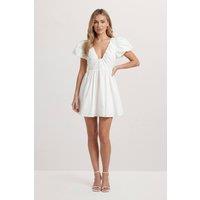 MissPap Women's Structured Babydoll Mini Dress in White | Size: 8