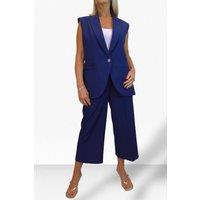 Paulo Due Women's 2 Piece Sleeveless Waistcoat & Cropped Leg Trouser Suit in Navy | Size: 14