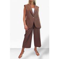 Paulo Due Women's 2 Piece Sleeveless Waistcoat & Cropped Leg Trouser Suit in Brown | Size: 18