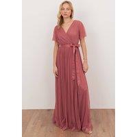 Anaya with Love Women's Tulle Faux Wrap Short Sleeve Maxi Dress in Pink | Size: 8