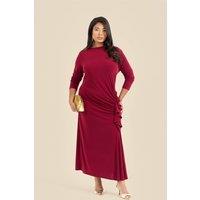 FASHION-SZN Women's Plus Size Ruffle Side Burgundy Midi Dress in Dark Red | Size: 22