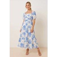 Style Cheat Women's Leighton Puff Sleeve Midi Dress in Blue Floral | Size: 6