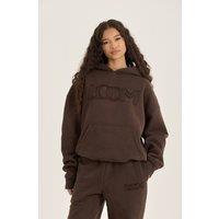 Loom Archives Women's LOOM Applique Washed Oversized Hoodie in Chocolate | Size: XS
