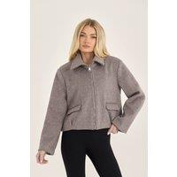 Loom Archives Women's LOOM Wool Blend Collared Zip Up Jacket in Taupe | Size: XL