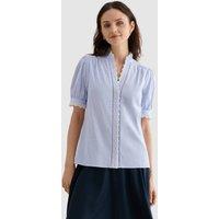 Hobbs London Women's Naima Scalloped Lace Trim Pintuck Blouse in Baby Blue | Size: 14