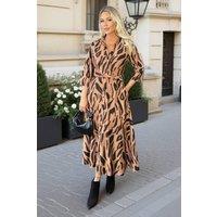AX Paris Women's Multi Tiger Print 3/4 Sleeve Shirt Midi Dress | Size: 8