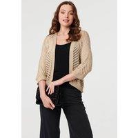 Izabel London Women's Chevron Texture Mesh 1/2 Sleeve Cardigan in Metallic Silver | Size: Small