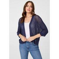 Izabel London Women's Chevron Texture Mesh 1/2 Sleeve Cardigan in Navy | Size: Small
