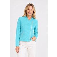 Kettlewell Women's Rachel Cropped Biker Jacket in Turquoise | Size: Large