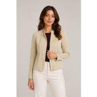 Kettlewell Women's Rachel Cropped Biker Jacket in Light Beige | Size: XL